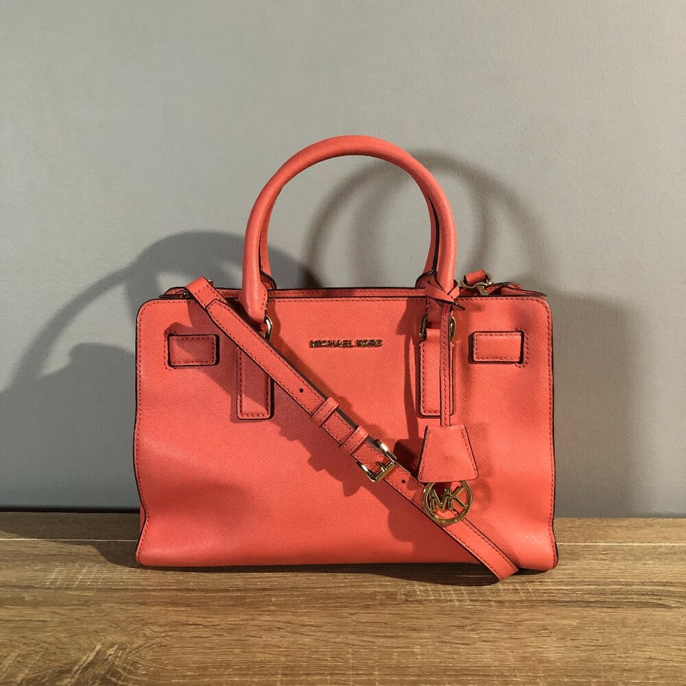 Michael Kors Dillon MD Coral Saffiano Leather Satchel Crossbody Bag MSRP $298